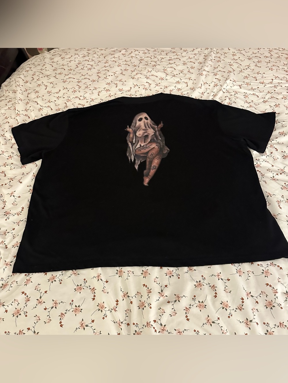 Halloween Black Tattooed Ghost Graphic Tee Shirt Cotton 4XL spooky